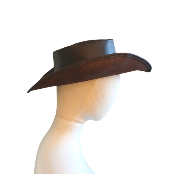 Vintage Brown Leather Cowboy Hat size Small - Picture 2 of 13